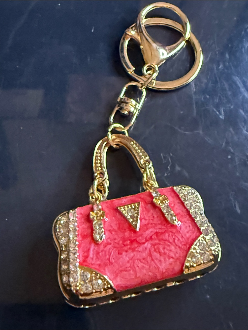 Gold-Tone Pink Handbag Keychain Charm